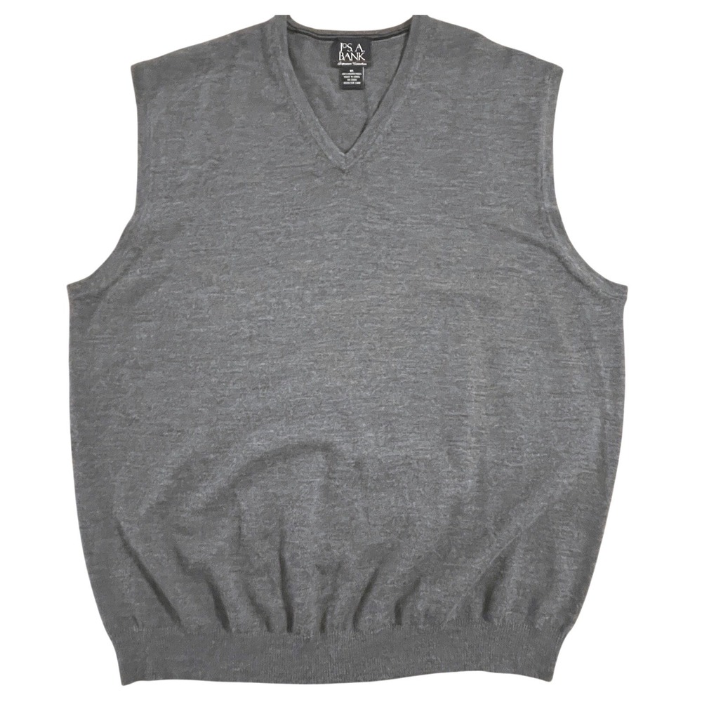 Jos A BANK Signature Collection Mens XL VNeck Merino‎ Wool Vest Charcoal Gray